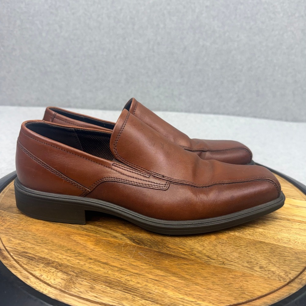 ECCO Mens Helsinki Slip On Loafers Brown Leather Dress Shoes Men's 7 EU 41